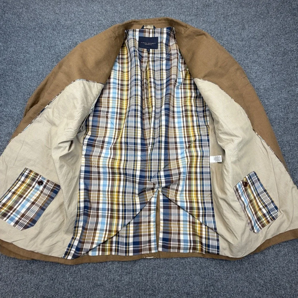 Banana Republic Linen Blazer Mens 44R Brown Tailored Fit Military Safari Jacket